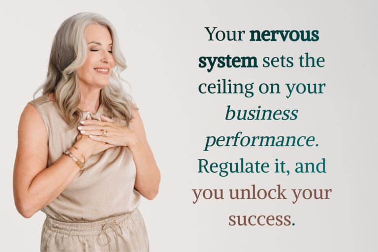 Business coach Stacey demonstrating presence and awareness while discussing nervous system regulation for high-performing women